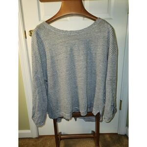 Adrienne Vittadini 100% Linen Pullover  Black & White Stripped  Long Sleeves  XL